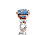 Rose gold Fancy Blue Cushion  Diamond Prong Setting with Side Stones on a Pave Band_146