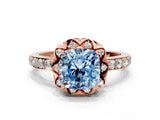 Rose gold Fancy Blue Cushion  Diamond Solitaire Ring with Shared Prong Pavé Band_53