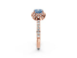Rose gold Fancy Blue Cushion  Diamond Solitaire Ring with Shared Prong Pavé Band_55