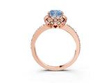 Rose gold Fancy Blue Cushion  Diamond Solitaire Ring with Shared Prong Pavé Band_56