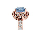 Rose gold Fancy Blue Cushion  Diamond Solitaire Ring with Shared Prong Pavé Band_58