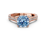 Rose gold Fancy Blue Cushion  Diamond Solitaire with Pave Band and Six-Prong Setting_20