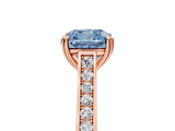 Rose gold Fancy Blue Cushion  Diamond Solitaire with Pave Band and Six-Prong Setting_25