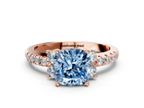 Rose gold Fancy Blue Cushion  Diamond Three-Stone Pave Band with Four-Prong Setting_20