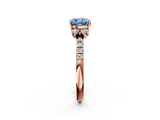 Rose gold Fancy Blue Cushion  Diamond Three-Stone Pave Band with Four-Prong Setting_22