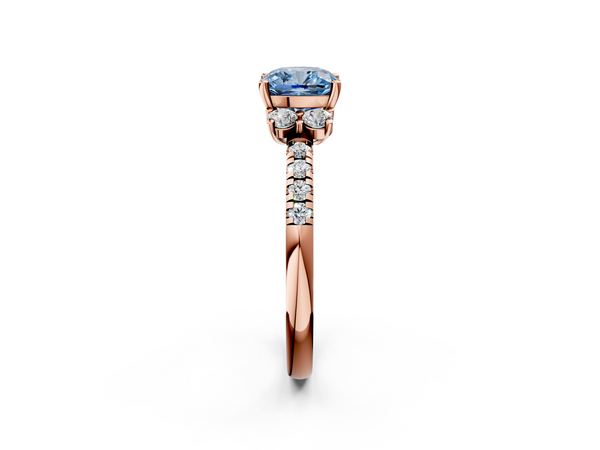 Rose gold Fancy Blue Cushion  Diamond Three-Stone Pave Band with Four-Prong Setting