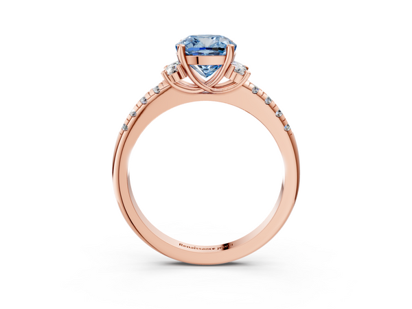 Rose gold Fancy Blue Cushion  Diamond Three-Stone Pave Band with Four-Prong Setting