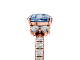 Rose gold Fancy Blue Cushion  Diamond Three-Stone Pave Band with Four-Prong Setting_25