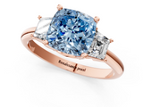 Rose gold Fancy Blue Cushion  Diamond Three-Stone Ring with Trapezoid Side Stones and Prong Setting_36