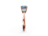 Rose gold Fancy Blue Cushion  Diamond Three-Stone Ring with Trapezoid Side Stones and Prong Setting_37