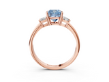 Rose gold Fancy Blue Cushion  Diamond Three-Stone Ring with Trapezoid Side Stones and Prong Setting_38