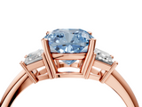 Rose gold Fancy Blue Cushion  Diamond Three-Stone Ring with Trapezoid Side Stones and Prong Setting_39