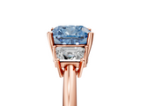 Rose gold Fancy Blue Cushion  Diamond Three-Stone Ring with Trapezoid Side Stones and Prong Setting_40