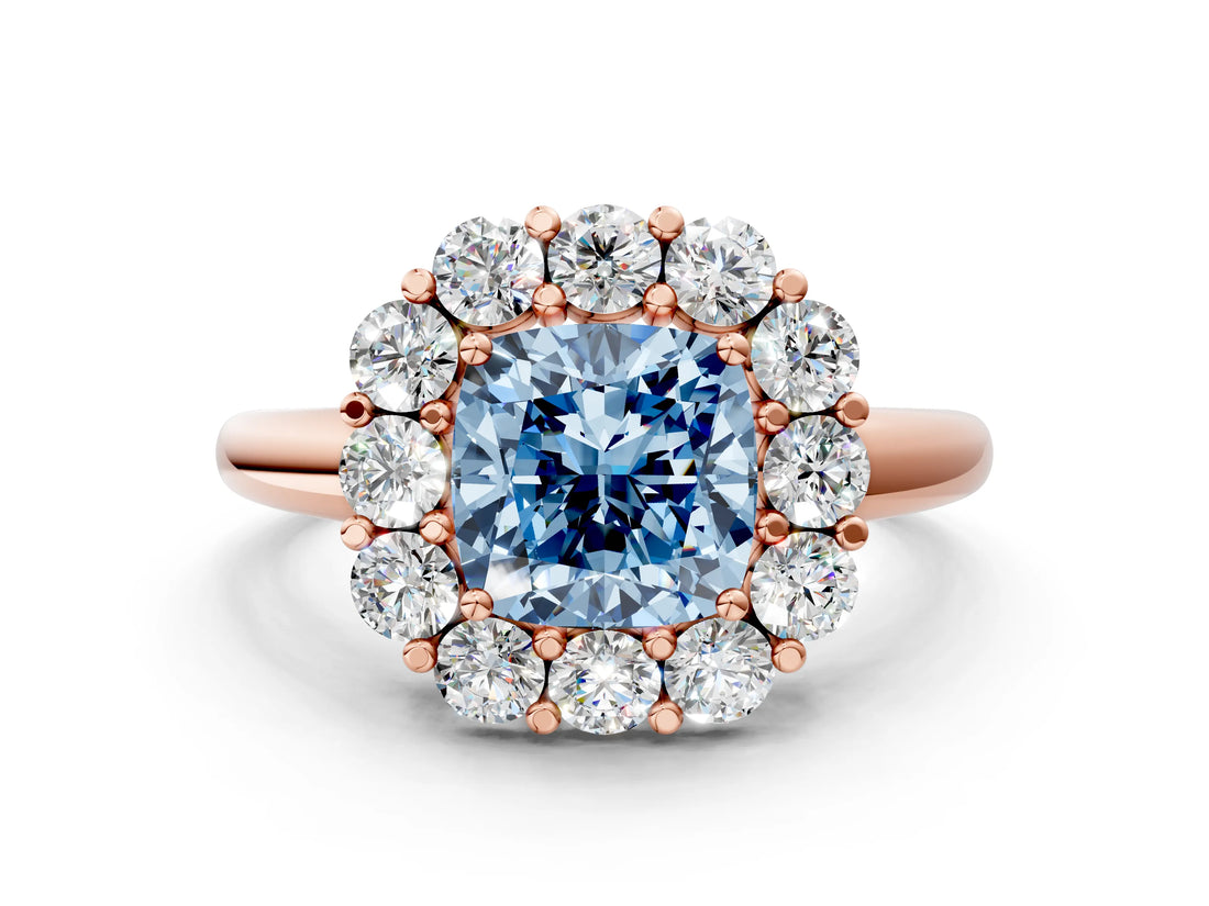 Rose gold Fancy Blue Cushion  Halo Cluster Diamond Engagement Ring with Prong Setting and Polished Band_25