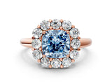 Rose gold Fancy Blue Cushion  Halo Cluster Diamond Engagement Ring with Prong Setting and Polished Band_25