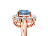 Rose gold Fancy Blue Cushion  Halo Cluster Diamond Engagement Ring with Prong Setting and Polished Band_30