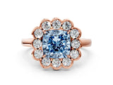 Rose gold Fancy Blue Cushion  Halo Cluster Diamond Engagement Ring with Solitaire Band and Prong Setting_49
