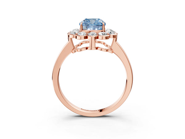 Rose gold Fancy Blue Cushion  Halo Cluster Diamond Engagement Ring with Solitaire Band and Prong Setting