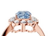 Rose gold Fancy Blue Cushion  Halo Cluster Diamond Engagement Ring with Solitaire Band and Prong Setting_53