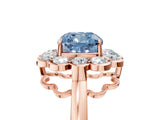 Rose gold Fancy Blue Cushion  Halo Cluster Diamond Engagement Ring with Solitaire Band and Prong Setting_54