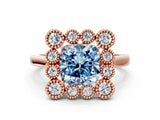 Rose gold Fancy Blue Cushion  Halo Diamond Cluster Engagement Ring with Milgrain Bezel Setting and Solitaire Band_27