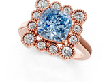 Rose gold Fancy Blue Cushion  Halo Diamond Cluster Engagement Ring with Milgrain Bezel Setting and Solitaire Band_28