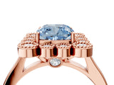Rose gold Fancy Blue Cushion  Halo Diamond Cluster Engagement Ring with Milgrain Bezel Setting and Solitaire Band_31