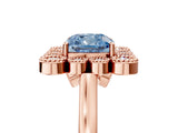Rose gold Fancy Blue Cushion  Halo Diamond Cluster Engagement Ring with Milgrain Bezel Setting and Solitaire Band_32