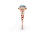 Rose gold Fancy Blue Cushion  Halo Diamond Engagement Ring with Filigree Band and Four-Prong Setting_83