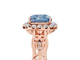 Rose gold Fancy Blue Cushion  Halo Diamond Engagement Ring with Filigree Band and Four-Prong Setting_86
