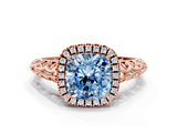 Rose gold Fancy Blue Cushion  Halo Diamond Engagement Ring with Intricate Filigree Band and Four-Prong Setting_37