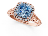 Rose gold Fancy Blue Cushion  Halo Diamond Engagement Ring with Intricate Filigree Band and Four-Prong Setting_38