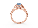 Rose gold Fancy Blue Cushion  Halo Diamond Engagement Ring with Intricate Filigree Band and Four-Prong Setting_40