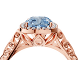 Rose gold Fancy Blue Cushion  Halo Diamond Engagement Ring with Intricate Filigree Band and Four-Prong Setting_41