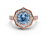 Rose gold Fancy Blue Cushion  Halo Diamond Engagement Ring with Milgrain Band and Four-Prong Setting_54