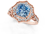 Rose gold Fancy Blue Cushion  Halo Diamond Engagement Ring with Milgrain Band and Four-Prong Setting_55