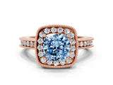 Rose gold Fancy Blue Cushion  Halo Diamond Engagement Ring with Milgrain Pave Band and Four-Prong Setting_41