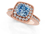 Rose gold Fancy Blue Cushion  Halo Diamond Engagement Ring with Milgrain Pave Band and Four-Prong Setting_42