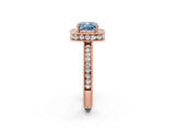 Rose gold Fancy Blue Cushion  Halo Diamond Engagement Ring with Milgrain Pave Band and Four-Prong Setting_43