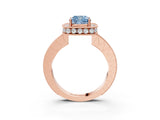 Rose gold Fancy Blue Cushion  Halo Diamond Engagement Ring with Milgrain Pave Band and Four-Prong Setting_44