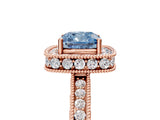 Rose gold Fancy Blue Cushion  Halo Diamond Engagement Ring with Milgrain Pave Band and Four-Prong Setting_46