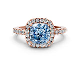 Rose gold Fancy Blue Cushion  Halo Diamond Engagement Ring with Pavé Band and Four-Prong Setting_20