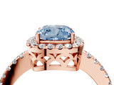 Rose gold Fancy Blue Cushion  Halo Diamond Engagement Ring with Pavé Band and Four-Prong Setting_24