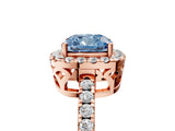 Rose gold Fancy Blue Cushion  Halo Diamond Engagement Ring with Pavé Band and Four-Prong Setting_25