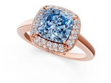 Rose gold Fancy Blue Cushion  Halo Diamond Engagement Ring with Solitaire Band and Four-Prong Setting_21
