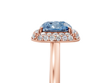 Rose gold Fancy Blue Cushion  Halo Diamond Engagement Ring with Solitaire Band and Four-Prong Setting_25