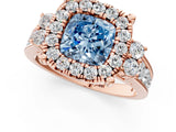 Rose gold Fancy Blue Cushion  Halo Diamond Engagement Ring with Split Shank and Four-Prong Setting 1