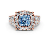 Rose gold Fancy Blue Cushion  Halo Diamond Engagement Ring with Split Shank and Four-Prong Setting
