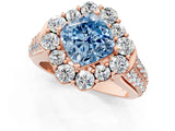 Rose gold Fancy Blue Cushion  Halo Diamond Engagement Ring with Split Shank and Prong Setting_67