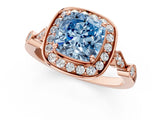 Rose gold Fancy Blue Cushion  Halo Diamond Engagement Ring with Twisted Band and Four-Prong Setting 1